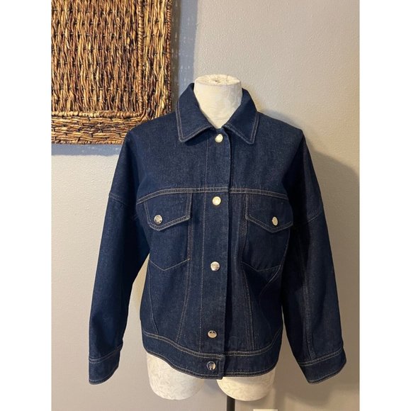Carolina Herrera Jean Jacket Blue L Large Cotton Denim Classic Washable NEW - Picture 4 of 13